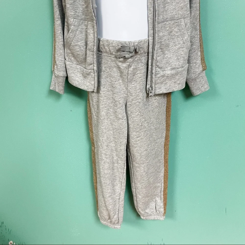Childrens Place Gray & Gold Unicorn Sparkle Sweatshirt & Jogger Set Girls S 5/6